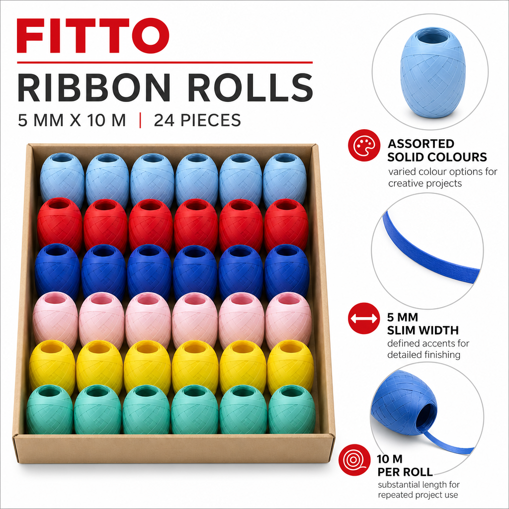 96 Pieces Assorted Colour Solid Ribbon Rolls, 5 mm x 10 m, 24 Rolls for Crafts, Decoration and Wrapping