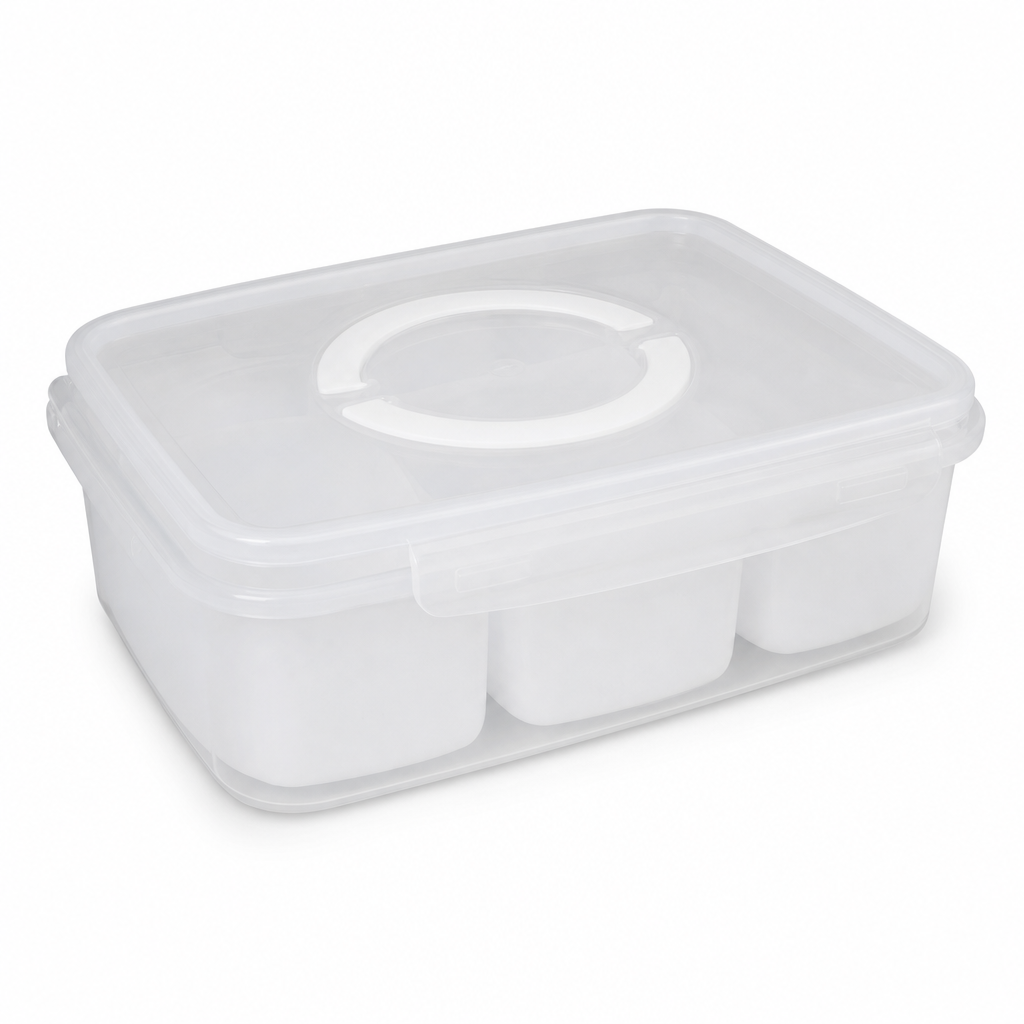 96 Pieces 3-Compartment Food Storage Box with Locking Lid, Clear, 29 × 21 × 7 cm