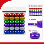 96 Pieces Assorted Colour Laser Ribbon Rolls, 5 mm x 10 m, 24 Rolls for Crafting and Decoration