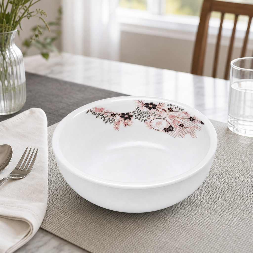 144 Pieces White Round Serving Bowl with Floral Print, 19 cm, 1 Piece