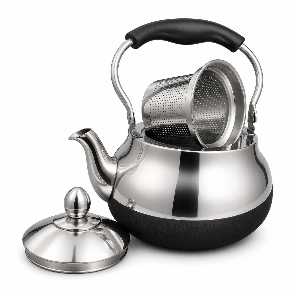 48 Pieces Stainless Steel Stovetop Kettle, 2 L, Silver and Black, 1 Piece