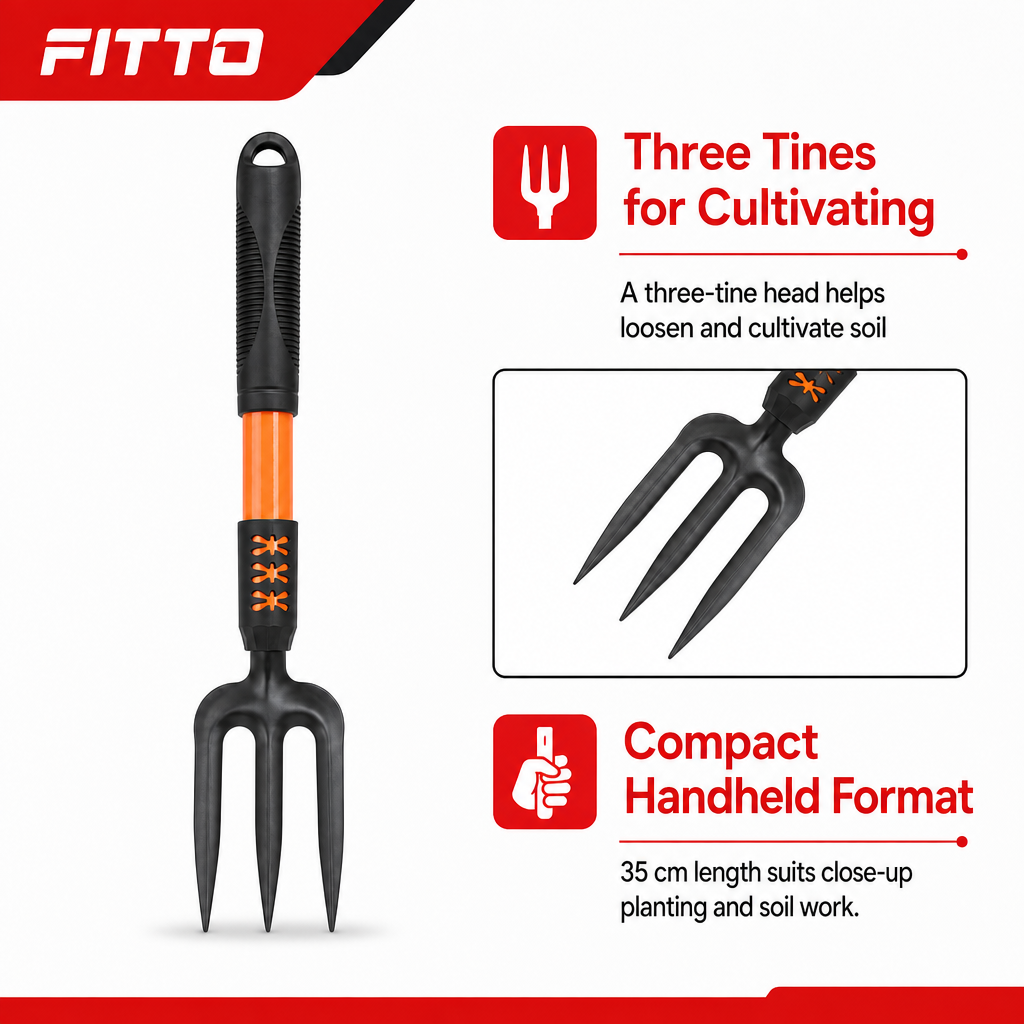 120 Pieces 3-Tine Hand Garden Fork, 35 cm, Black and Orange, 1 Piece