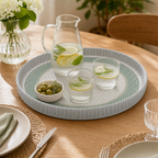 60 Pieces Round Woven Serving Trays, 60 cm, Soft Grey and Muted Green Design