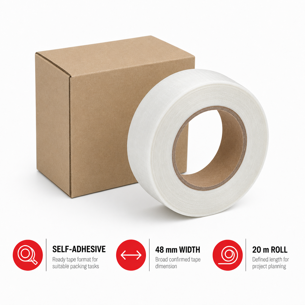 96 Pieces Self-Adhesive Filament Tape, White, 48 mm x 20 m, 1 Roll