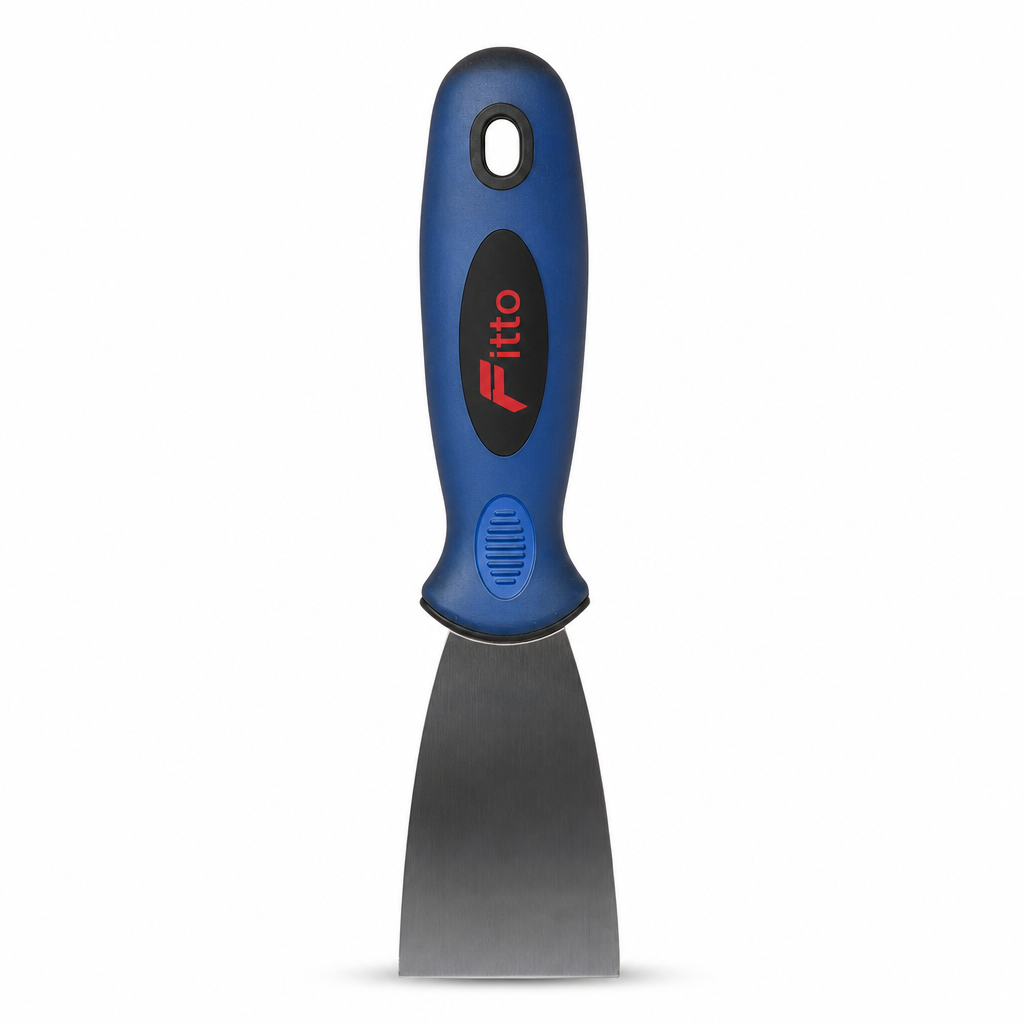 120 Pieces 2 Inch Stainless Steel Putty Knife Paint Scraper with Rubber Handle, Blue Black Silver, 1 Piece