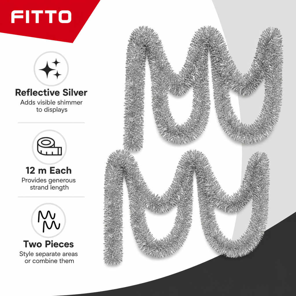 120 Pieces Silver Tinsel Decoration, 7 cm x 12 m, 2 Pieces for Party Backdrops and Festive Displays
