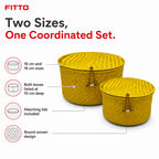 72 Pieces Round Woven Storage Box Set With Lids, 18 cm and 16 cm, Yellow, 2-Piece