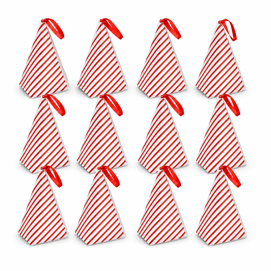 96 Pieces Red and White Cone-Shaped Favor Boxes with Ribbon, 11.5 x 18 cm, 12 Pieces