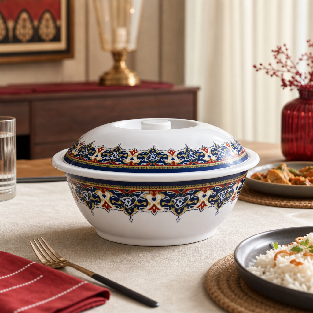 96 Pieces Melamine Serving Bowl with Lid, Decorative Pattern, 9 Inch Covered Tablewares
