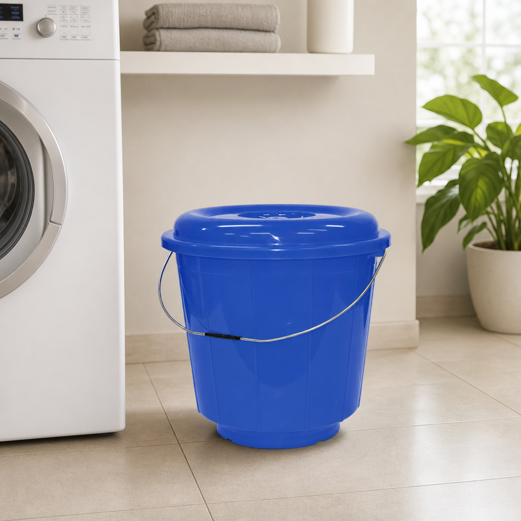 96 Pieces Plastic Bucket with Lid and Carry Handle, 9 Litre, Blue