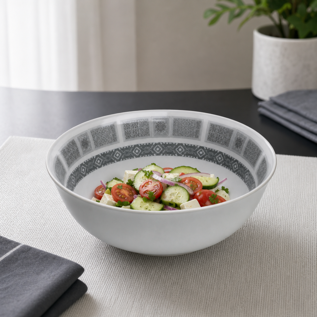 96 Pieces Melamine Salad Bowl, 9 Inch, Grey Geometric Border