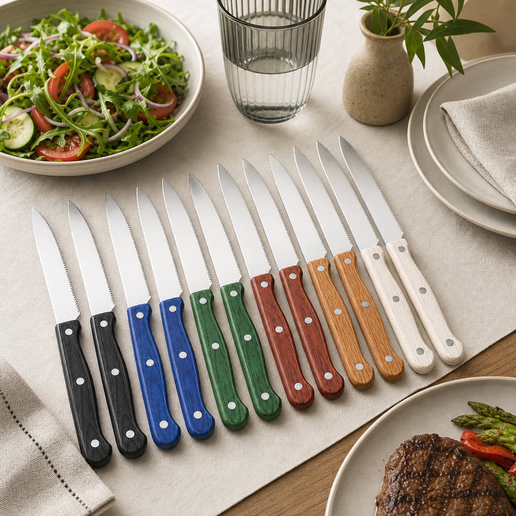 144 Pieces Stainless Steel Table Knife Set with Coloured Handles, 12-Piece