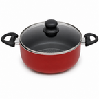 48 Pieces Saucepot 22 cm Red Aluminium Non-Stick Pot with Glass Lid and Side Handles, 1 Piece
