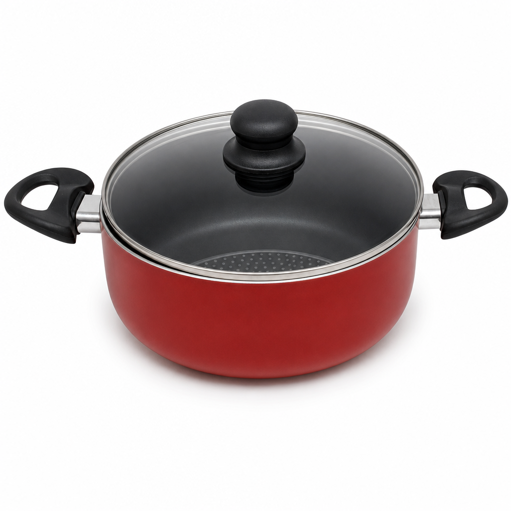 48 Pieces Saucepot 22 cm Red Aluminium Non-Stick Pot with Glass Lid and Side Handles, 1 Piece