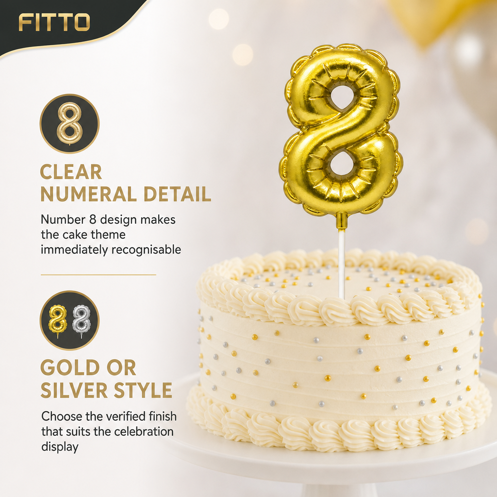 144 Pieces Number 8 Birthday Cake Candle, 9 cm, Gold or Silver Single Candle