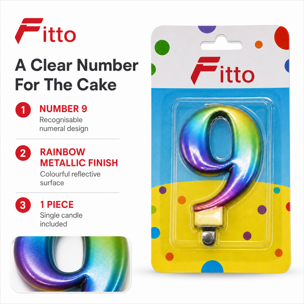 240 Pieces Rainbow Metallic Number 9 Cake Candle, 1 Piece
