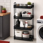 60 Pieces Four-Tier Metal Storage Rack with Ventilated Basket Shelves, Black