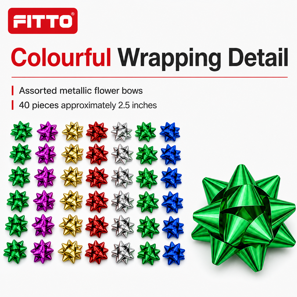 96 Pieces Metallic Flower Bows, Assorted Colours, 2.5 Inch, 40 Pieces for Wrapping and Party Decoration