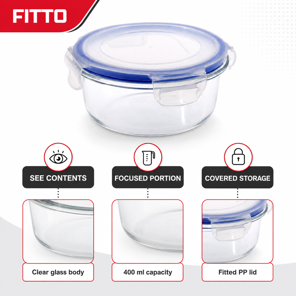 96 Pieces Round Glass Food Storage Containers with PP Lid, 400 ml
