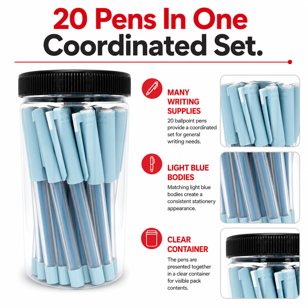 96 Pieces Ballpoint Pens, Light Blue Body, 20 Pack