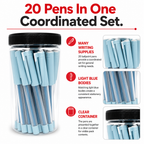 96 Pieces Ballpoint Pens, Light Blue Body, 20 Pack