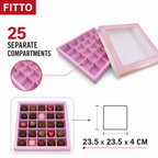 120 Pieces Pink Square Chocolate Box with 25 Compartments, 23.5 x 23.5 x 4 cm, 1 Piece