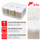 96 Pieces Cotton Buds, White Cotton Swabs in Plastic Cans, 200 Pieces per Can, 6-Pack