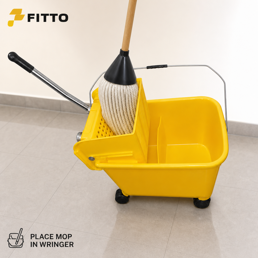 48 Pieces Commercial Mop Bucket with Wringers, Long Handle and Wheels, Yellow, 1 Piece