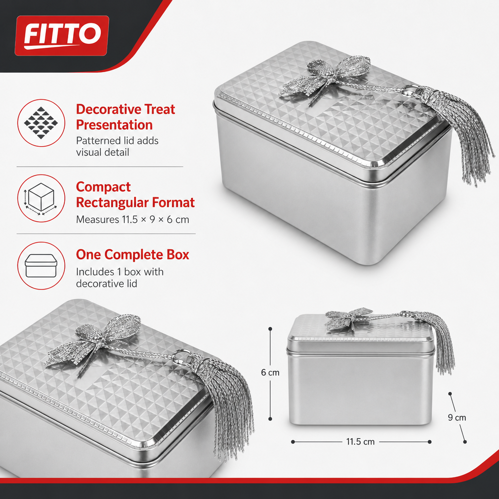 240 Pieces Silver Rectangular Tin Candy Box with Decorative Lid, 11.5 × 9 × 6 cm, 1 Piece