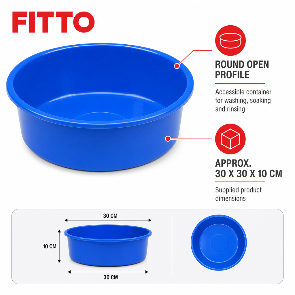 144 Pieces Round Wash Basin, Blue Plastic, 11 Inch, 1 Piece