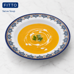 144 Pieces Melamine Soup Plate, 6 Inch Round Serving Dish with Decorative Blue Border
