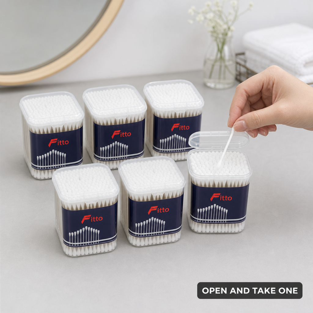 96 Pieces Cotton Buds, White Cotton Swabs in Plastic Cans, 200 Pieces per Can, 6-Pack