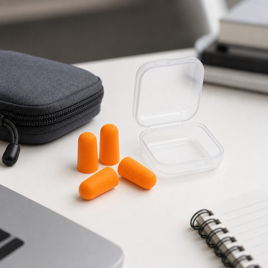 144 Pieces Orange Foam Ear Plugses with Carrying Case, 4 Pieces