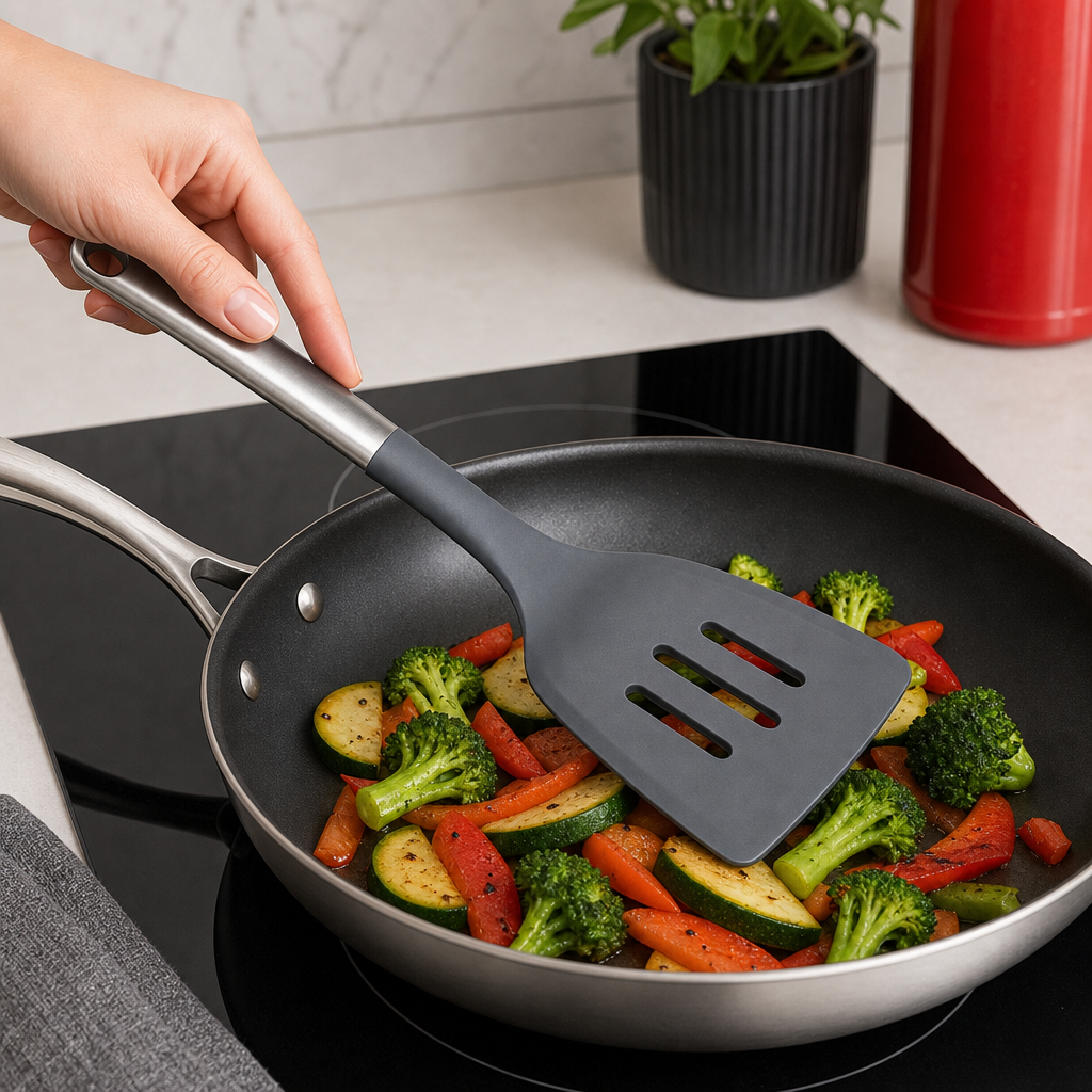 96 Pieces Nylon Slotted Turner, 33 cm Dark Gray Kitchen Spatula