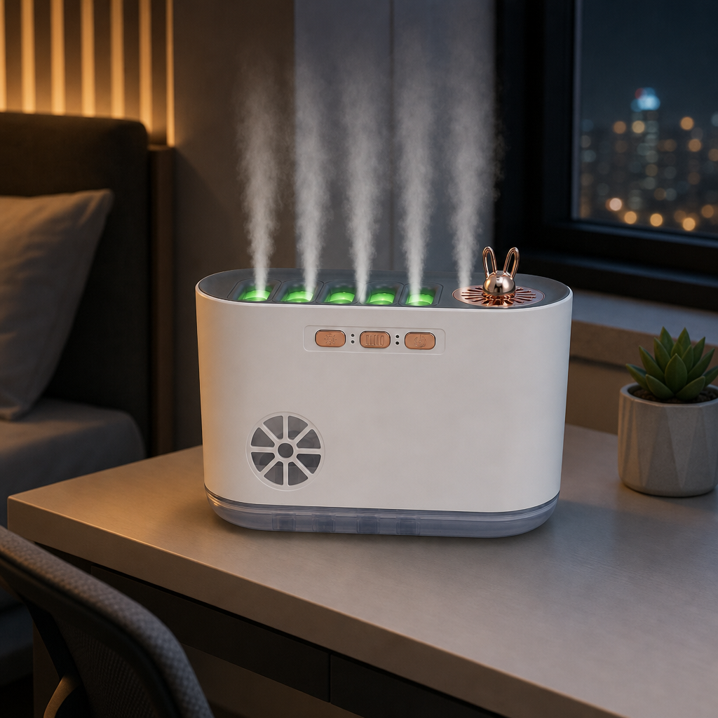 60 Pieces White Ultrasonic Mist Humidifier with Four Nozzles and RGB Night Light, 1 Unit
