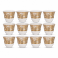 96 Pieces Ceramic Tea Cup Set, White and Gold Floral Design, 12 Pieces