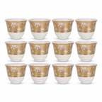 96 Pieces Ceramic Tea Cup Set, White and Gold Floral Design, 12 Pieces