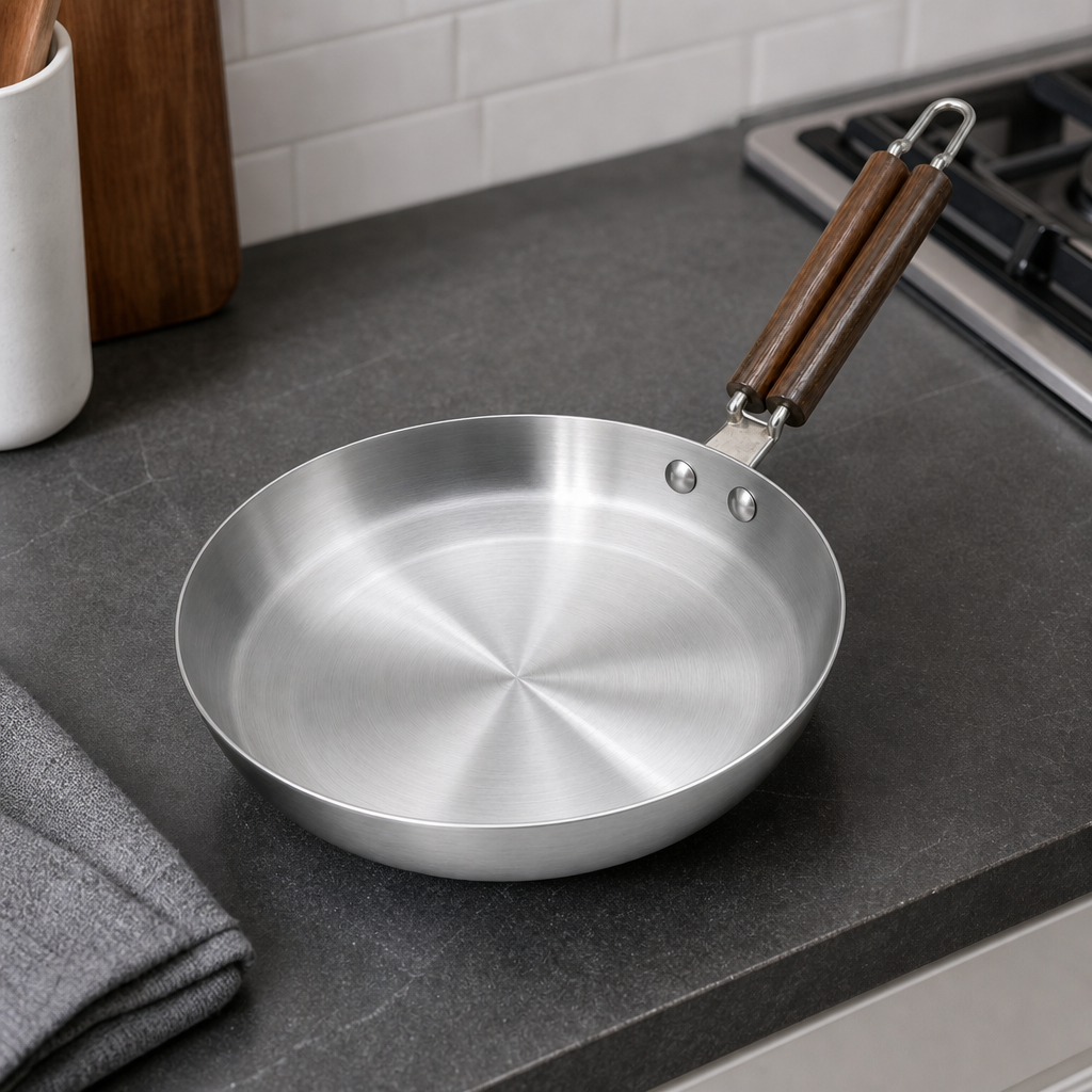 60 Pieces Stainless Steel Frying Pan with Handle, Round Cookwares for Kitchen Cooking, 48 x 30 x 8 cm