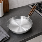 60 Pieces Stainless Steel Frying Pan with Handle, Round Cookwares for Kitchen Cooking, 48 x 30 x 8 cm