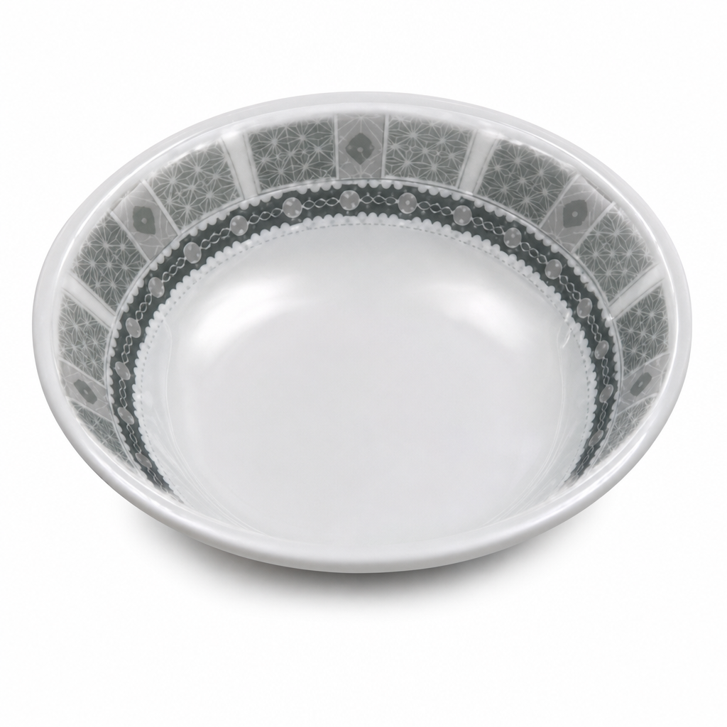 96 Pieces Melamine Salad Bowl, 10 Inch, Grey With Geometric Border