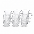 96 Pieces Embossed Clear Glass Mugs with Handles, 6-Piece Set for Tea, Coffee and Everyday Serving