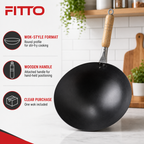 72 Pieces Carbon Steel Wok with Wooden Handle, Black, 1 Piece