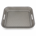 96 Pieces Rectangular Storage Basket, Smoky Grey Plastic Woven Design with Built-In Handles, 45 x 35 x 11 cm
