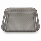 96 Pieces Rectangular Storage Basket, Smoky Grey Plastic Woven Design with Built-In Handles, 45 x 35 x 11 cm
