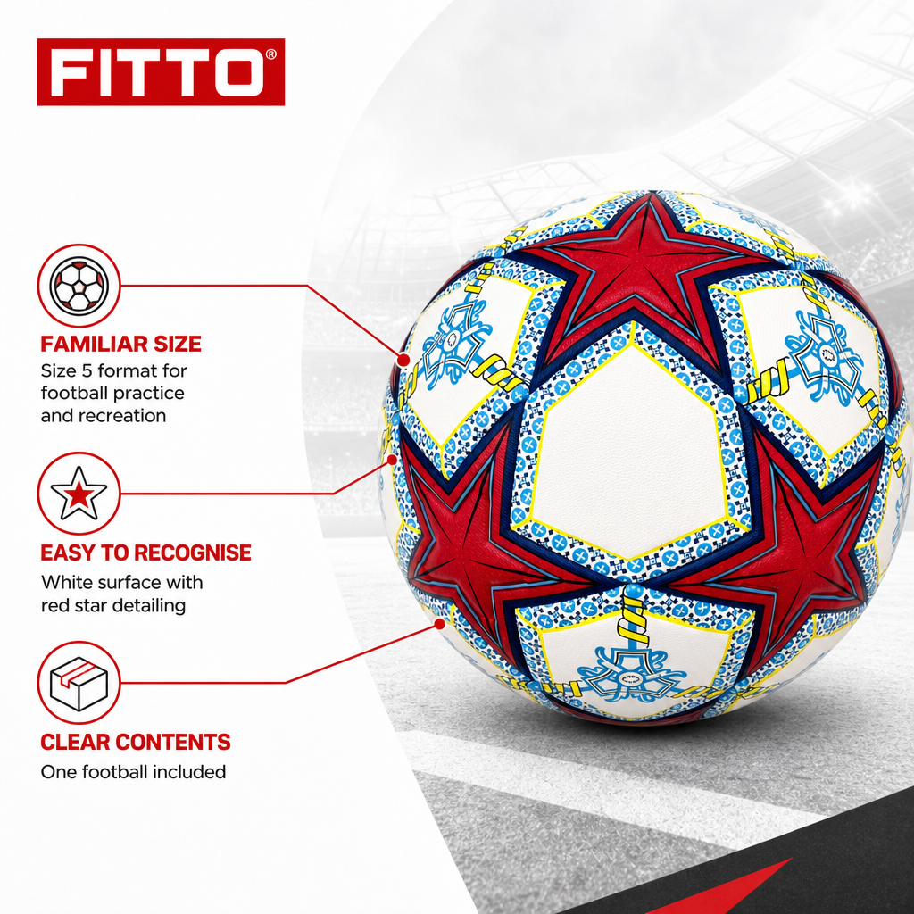 60 Pieces Size 5 Football, White with Red Star Design, Single Ball for Match Practice and Recreation