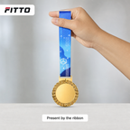 144 Pieces Sports Medal with Blue Ribbon, Gold Ribbed Edge Award Medal, 10 x 8 cm