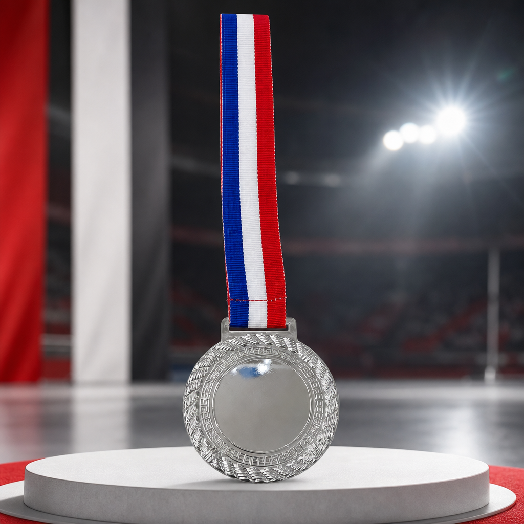 144 Pieces Plain Sports Medal with Red White and Blue Ribbon, Silver, 10 x 8 cm