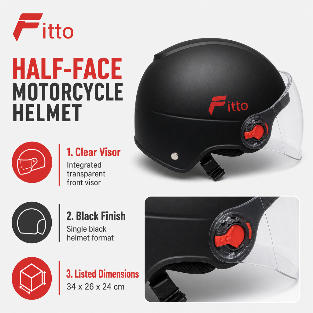 72 Pieces Half-Face Motorcycle Helmets with Clear Visor, Black