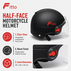 72 Pieces Half-Face Motorcycle Helmets with Clear Visor, Black