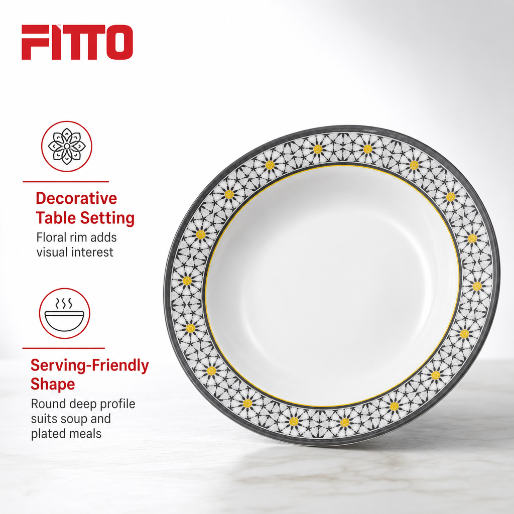 120 Pieces Melamine Soup Plate, 10 Inch Round Deep Dish, Floral Pattern, Single Piece Tablewares